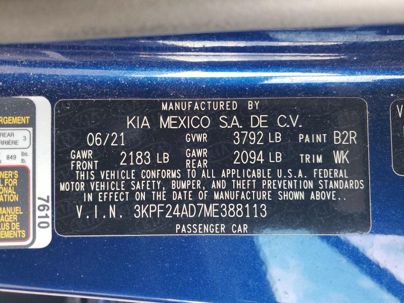 Aukcja sprzedaży 2021 Kia Forte, vin: 3KPF24AD7ME388113, numer aukcji: 64046136