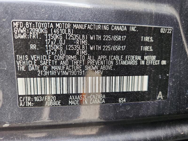 Продаж на аукціоні авто 2022 Toyota Rav4, vin: 2T3H1RFV1NW190191, номер лоту: 64515646