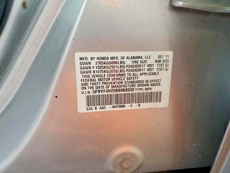 2011 Honda Pilot მანქანა იყიდება აუქციონზე, vin: 5FNYF4H25BB068930, აუქციონის ნომერი: 70539206