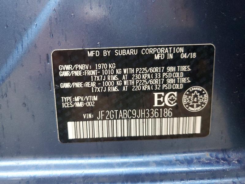 63003836 :رقم المزاد ، JF2GTABC9JH336186 vin ، 2018 Subaru Crosstrek مزاد بيع