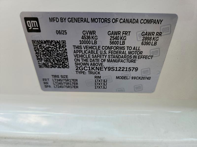 63783476 :رقم المزاد ، 2GC1KNEY9S1221579 vin ، 2025 Chevrolet Silverado مزاد بيع