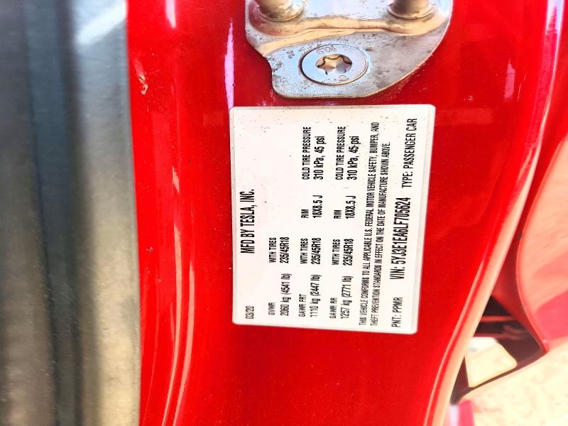 65050866 :رقم المزاد ، 5YJ3E1EA6LF705624 vin ، 2020 Tesla Model 3 مزاد بيع