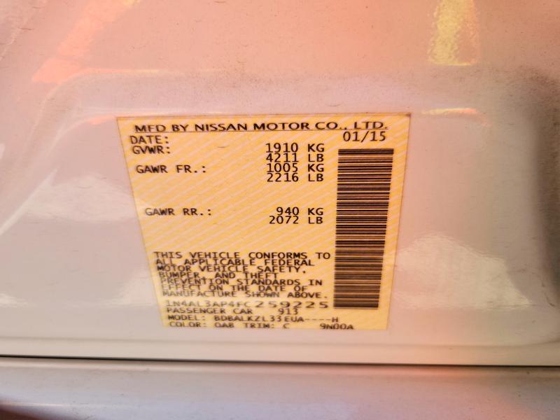 2015 Nissan Altima მანქანა იყიდება აუქციონზე, vin: 1N4AL3AP4FC259225, აუქციონის ნომერი: 66029036