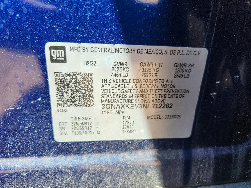 Aukcja sprzedaży 2022 Chevrolet Equinox, vin: 3GNAXKEV3NL312282, numer aukcji: 65803206