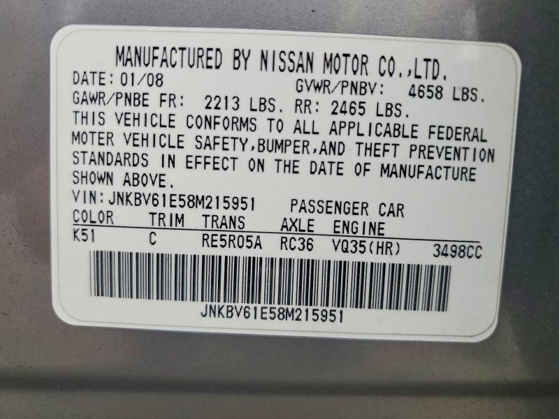 Auction sale of the 2008 Infiniti G35, vin: JNKBV61E58M215951, lot number: 63901946