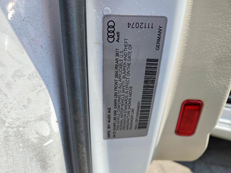 2022 Audi A6 მანქანა იყიდება აუქციონზე, vin: WAUL2BF24NN046031, აუქციონის ნომერი: 64059616