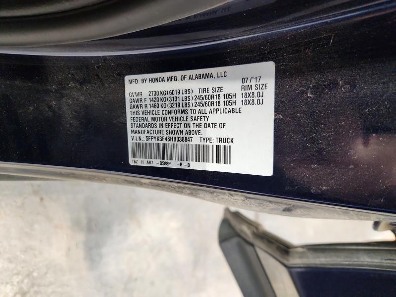 Aukcja sprzedaży 2017 Honda Ridgeline, vin: 5FPYK3F48HB038847, numer aukcji: 63813686