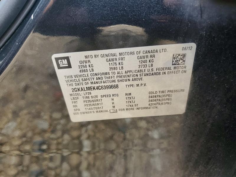 Aukcja sprzedaży 2012 Gmc Terrain, vin: 2GKALMEK4C6399668, numer aukcji: 65680466