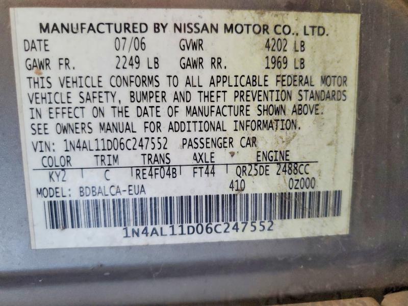 65897206 :رقم المزاد ، 1N4AL11D06C247552 vin ، 2006 Nissan Altima مزاد بيع