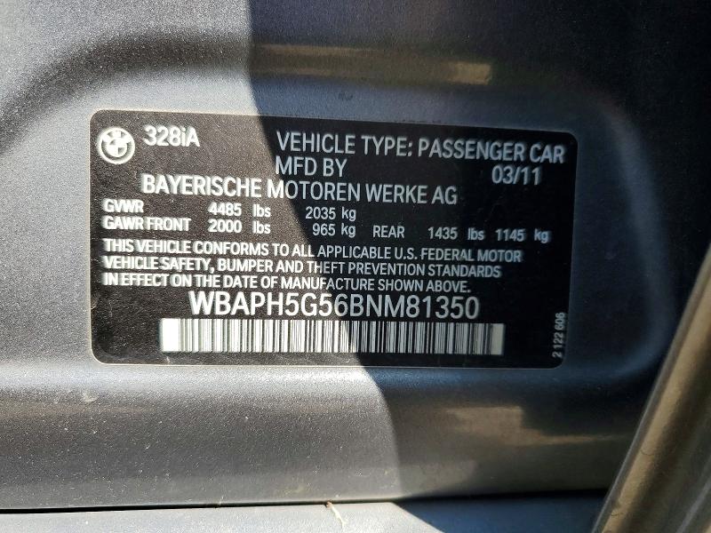 64480256 :رقم المزاد ، WBAPH5G56BNM81350 vin ، 2011 Bmw 328i مزاد بيع