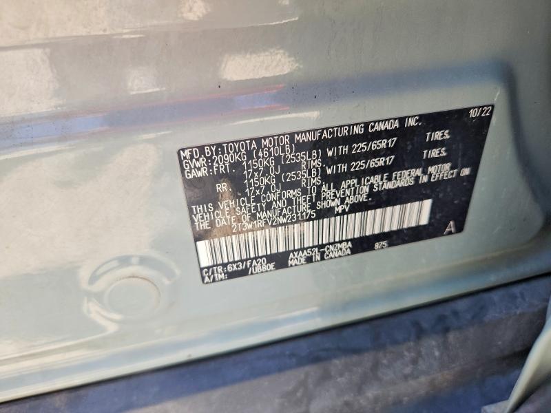 66839576 :رقم المزاد ، 2T3W1RFV2NW231175 vin ، 2022 Toyota Rav4 مزاد بيع