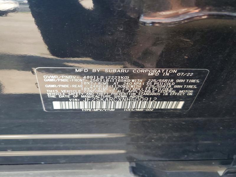 Aukcja sprzedaży 2022 Subaru Forester, vin: JF2SKARCXNH500912, numer aukcji: 65200576