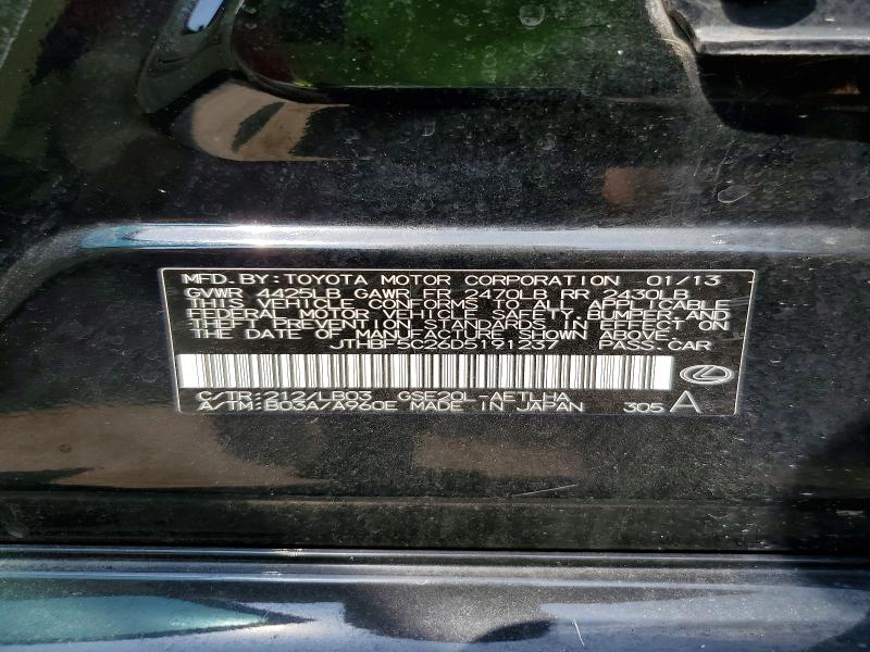 64308406 :رقم المزاد ، JTHBF5C26D5191237 vin ، 2013 Lexus Is مزاد بيع