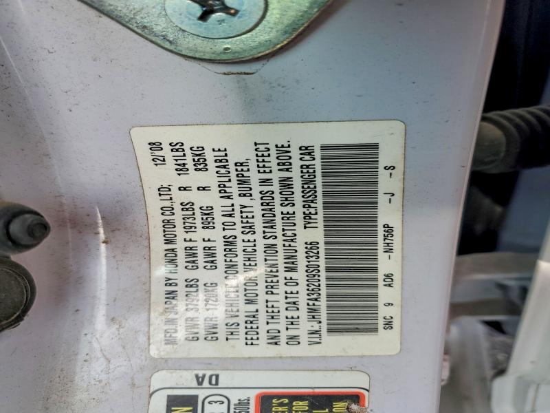67336306 :رقم المزاد ، JHMFA36209S013266 vin ، 2009 Honda Civic مزاد بيع