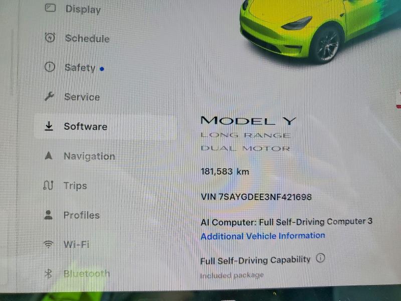 Продажа на аукционе авто 2022 Tesla Model Y, vin: 7SAYGDEE3NF421698, номер лота: 65270716