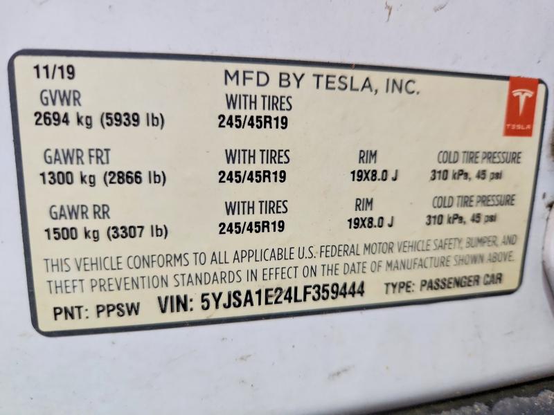 63131826 :رقم المزاد ، 5YJSA1E24LF359444 vin ، 2020 Tesla Model S مزاد بيع