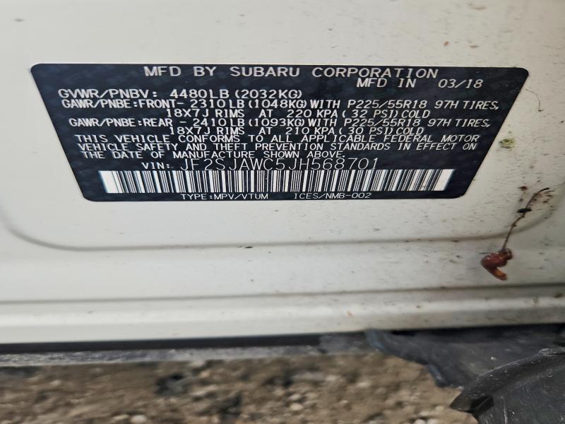 Продаж на аукціоні авто 2018 Subaru Forester, vin: JF2SJAWC5JH568701, номер лоту: 64995516