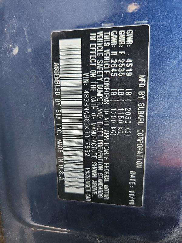Продажа на аукционе авто 2019 Subaru Legacy, vin: 4S3BNAB63K3017832, номер лота: 66997496