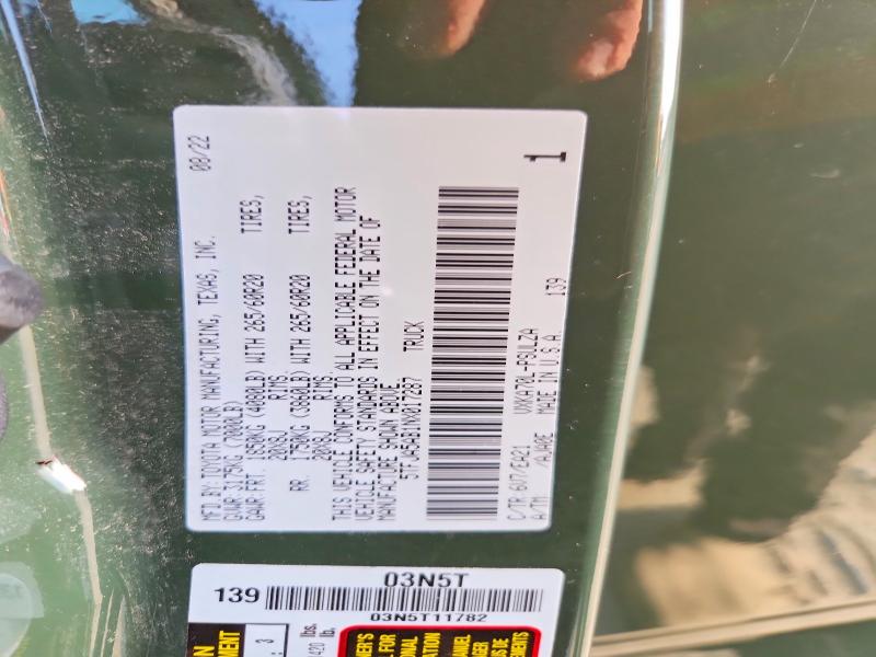 64920366 :رقم المزاد ، 5TFJA5AB1NX017287 vin ، 2022 Toyota Tundra مزاد بيع