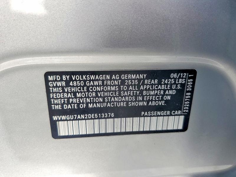 Продаж на аукціоні авто 2013 Volkswagen Cc, vin: WVWGU7AN2DE513376, номер лоту: 66062816