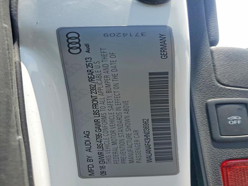 Продажа на аукционе авто 2017 Audi A4, vin: WAUANAF43HN036962, номер лота: 64629726