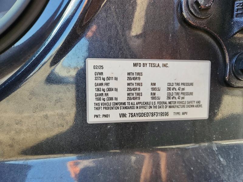 Aukcja sprzedaży 2025 Tesla Model Y, vin: 7SAYGDED7SF319596, numer aukcji: 63748396