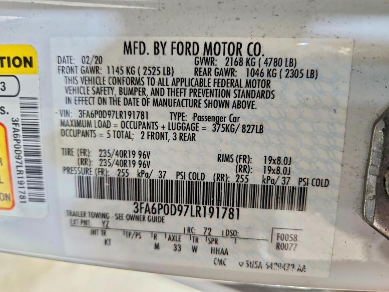 Aukcja sprzedaży 2020 Ford Fusion, vin: 3FA6P0D97LR191781, numer aukcji: 66762946