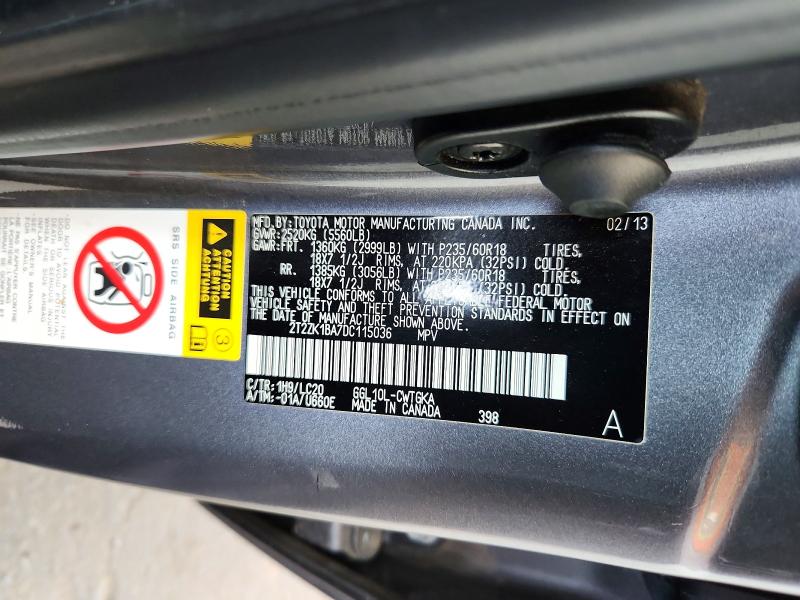 2013 Lexus Rx მანქანა იყიდება აუქციონზე, vin: 2T2ZK1BA7DC115036, აუქციონის ნომერი: 67301396