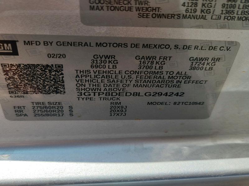 65573476 :رقم المزاد ، 3GTP8DED8LG294242 vin ، 2020 Gmc Sierra مزاد بيع