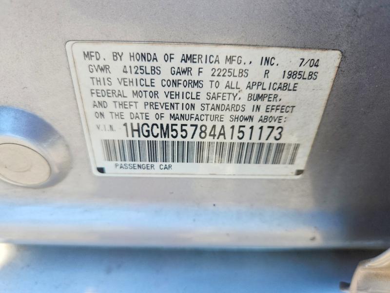 65609086 :رقم المزاد ، 1HGCM55784A151173 vin ، 2004 Honda Accord مزاد بيع