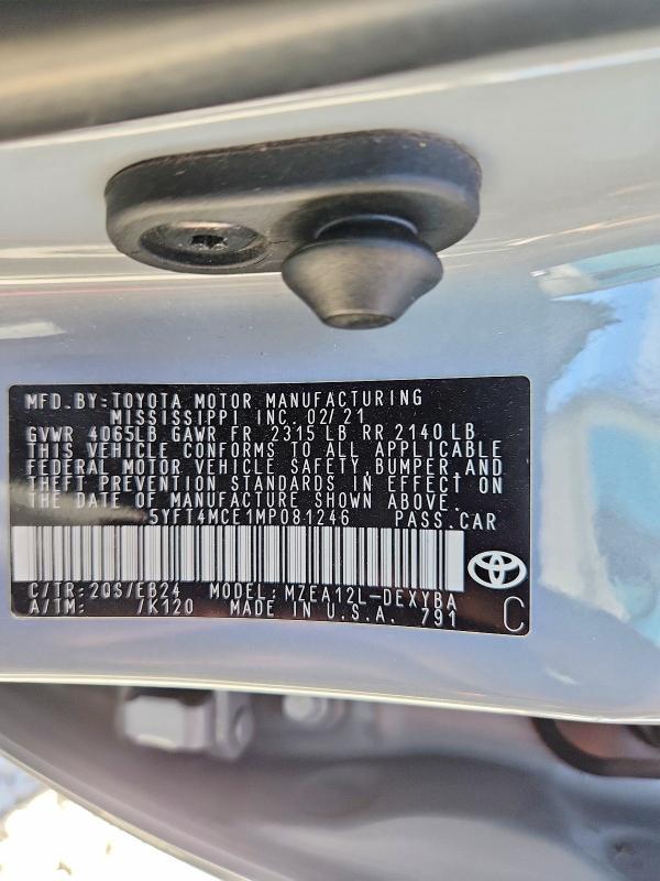 65554906 :رقم المزاد ، 5YFT4MCE1MP081246 vin ، 2021 Toyota Corolla مزاد بيع