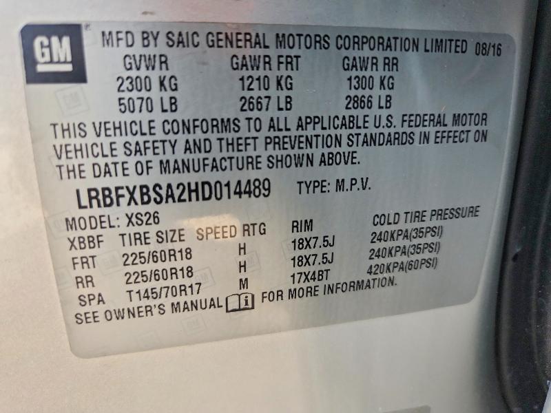 Продаж на аукціоні авто 2017 Buick Envision, vin: LRBFXBSA2HD014489, номер лоту: 66564916
