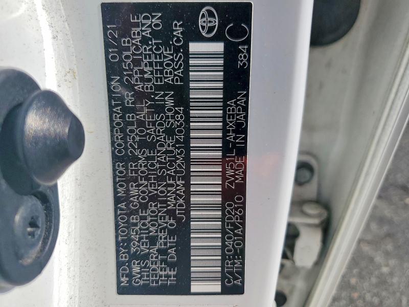Aukcja sprzedaży 2021 Toyota Prius, vin: JTDKAMFU2M3140384, numer aukcji: 63715396