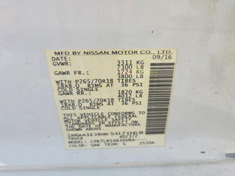 Aukcja sprzedaży 2017 Nissan Titan, vin: 1N6AA1EJ8HN507068, numer aukcji: 64205286