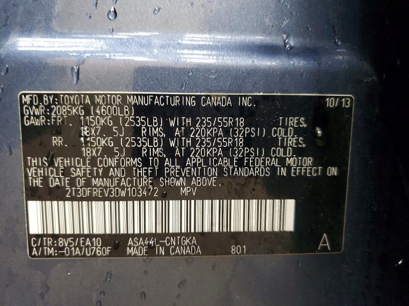2013 Toyota Rav4 მანქანა იყიდება აუქციონზე, vin: 2T3DFREV3DW103472, აუქციონის ნომერი: 66427296