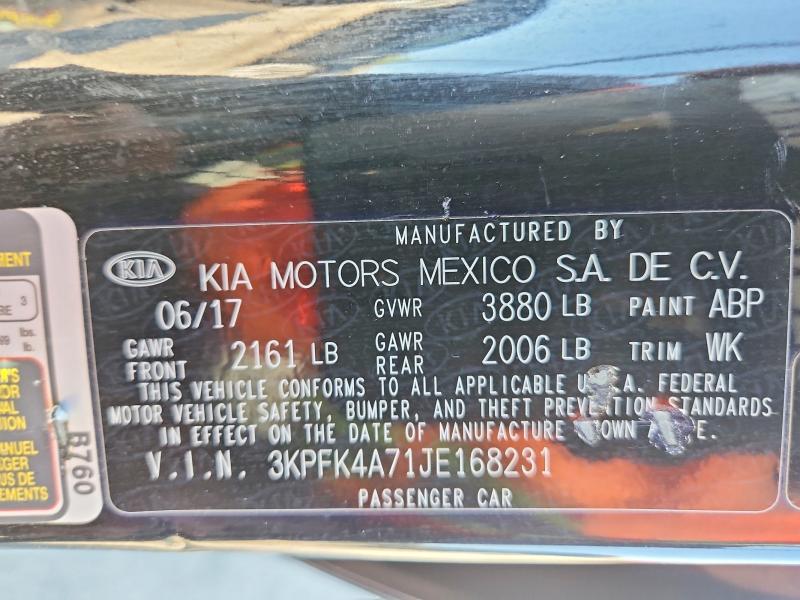 65371136 :رقم المزاد ، 3KPFK4A71JE168231 vin ، 2018 Kia Forte مزاد بيع