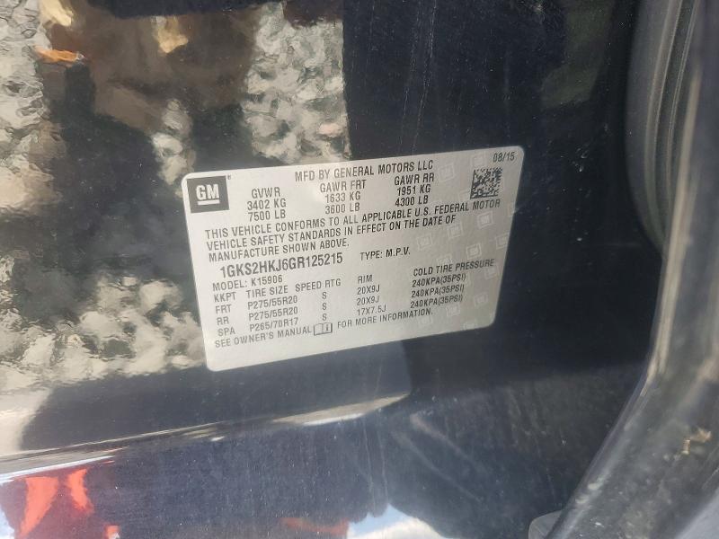 63658036 :رقم المزاد ، 1GKS2HKJ6GR125215 vin ، 2016 Gmc Yukon Xl مزاد بيع