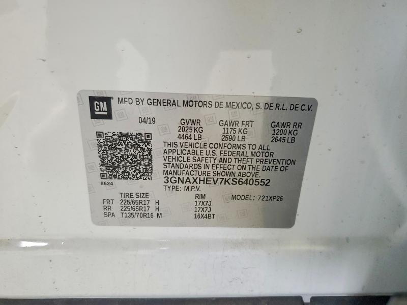 Aukcja sprzedaży 2019 Chevrolet Equinox, vin: 3GNAXHEV7KS640552, numer aukcji: 63915186