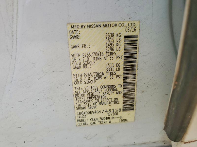 Aukcja sprzedaży 2016 Nissan Frontier, vin: 1N6AD0EV4GN748158, numer aukcji: 64996606