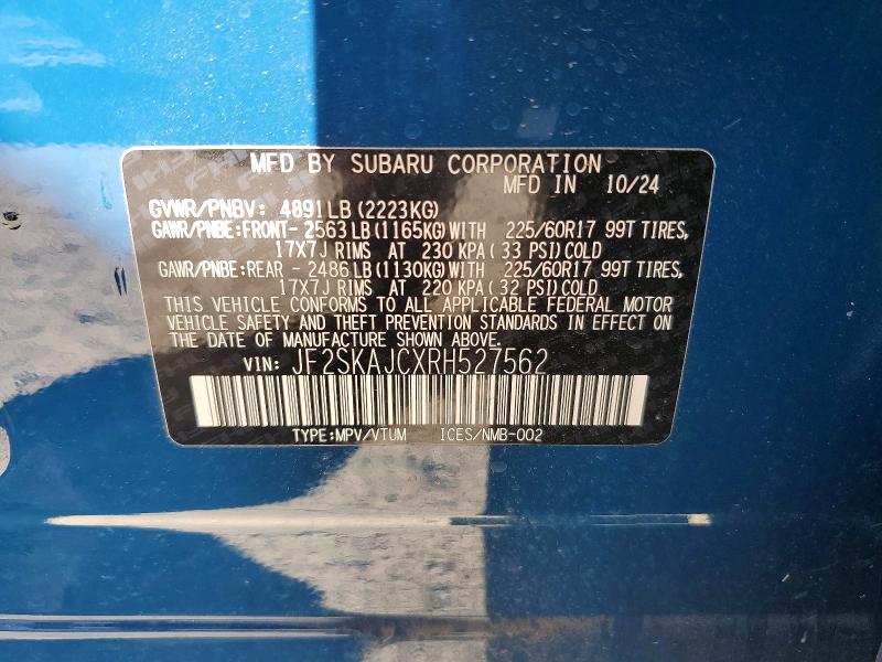 66020646 :رقم المزاد ، JF2SKAJCXRH527562 vin ، 2024 Subaru Forester مزاد بيع