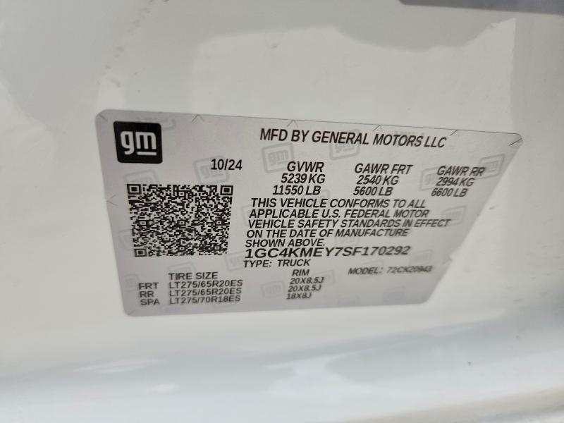 2025 Chevrolet Silverado მანქანა იყიდება აუქციონზე, vin: 1GC4KMEY7SF170292, აუქციონის ნომერი: 59686996