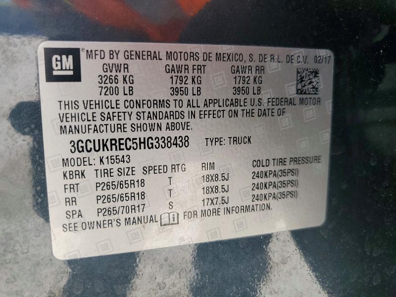 Aukcja sprzedaży 2017 Chevrolet Silverado, vin: 3GCUKREC5HG338438, numer aukcji: 63244076