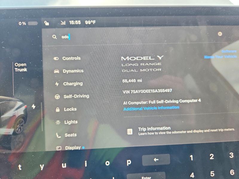 60560806 :رقم المزاد ، 7SAYGDEE1SA355497 vin ، 2025 Tesla Model Y مزاد بيع