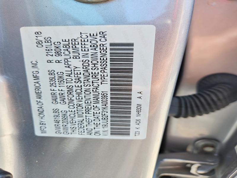 64091936 :رقم المزاد ، 19UUB2F31KA003951 vin ، 2019 Acura Tlx مزاد بيع