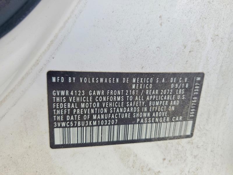 Продажа на аукционе авто 2019 Volkswagen Jetta, vin: 3VWC57BU3KM103207, номер лота: 65392766