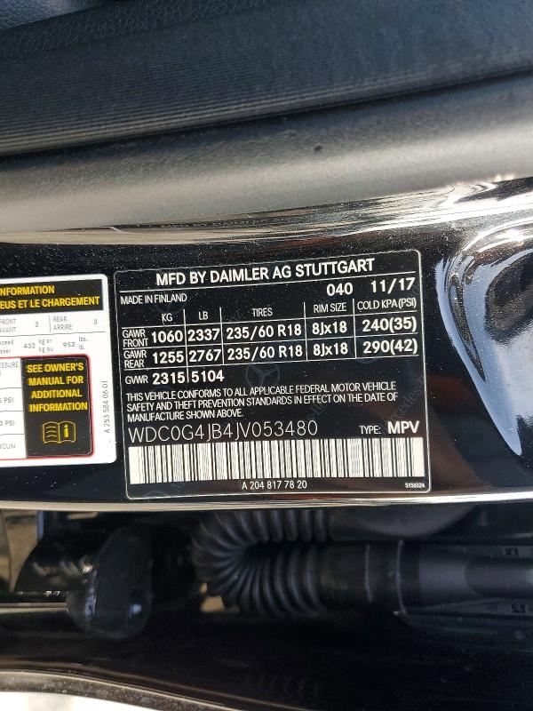 Aukcja sprzedaży 2018 Mercedes-benz Glc, vin: WDC0G4JB4JV053480, numer aukcji: 66082436