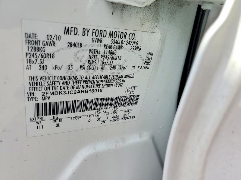 2010 Ford Edge მანქანა იყიდება აუქციონზე, vin: 2FMDK3JC2ABB16916, აუქციონის ნომერი: 64828666