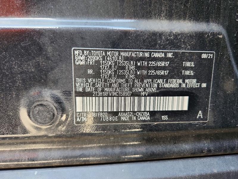 66241736 :رقم المزاد ، 2T3H1RFV1MC158907 vin ، 2021 Toyota Rav4 مزاد بيع