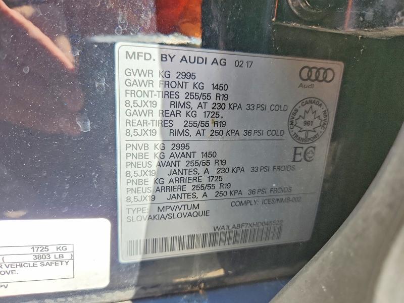 Продажа на аукционе авто 2017 Audi Q7, vin: WA1LABF7XHD045522, номер лота: 66118696