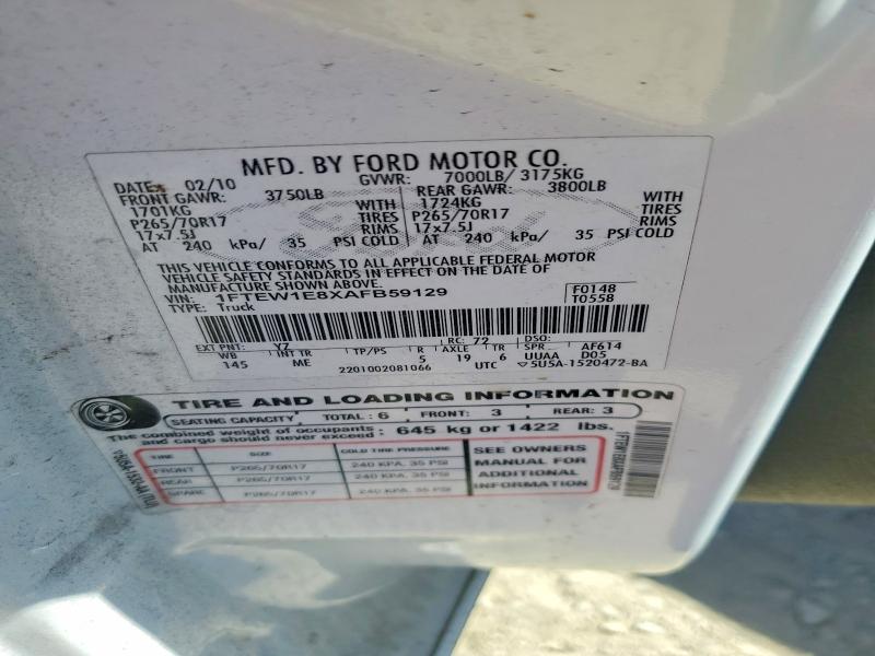 67195526 :رقم المزاد ، 1FTEW1E8XAFB59129 vin ، 2010 Ford F150 مزاد بيع